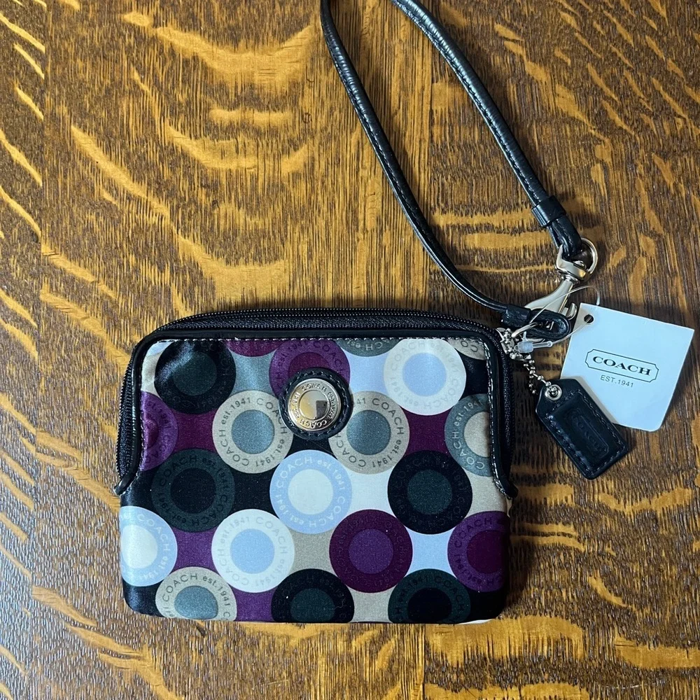 Coach Multicolor Op Art Satin Wristlet